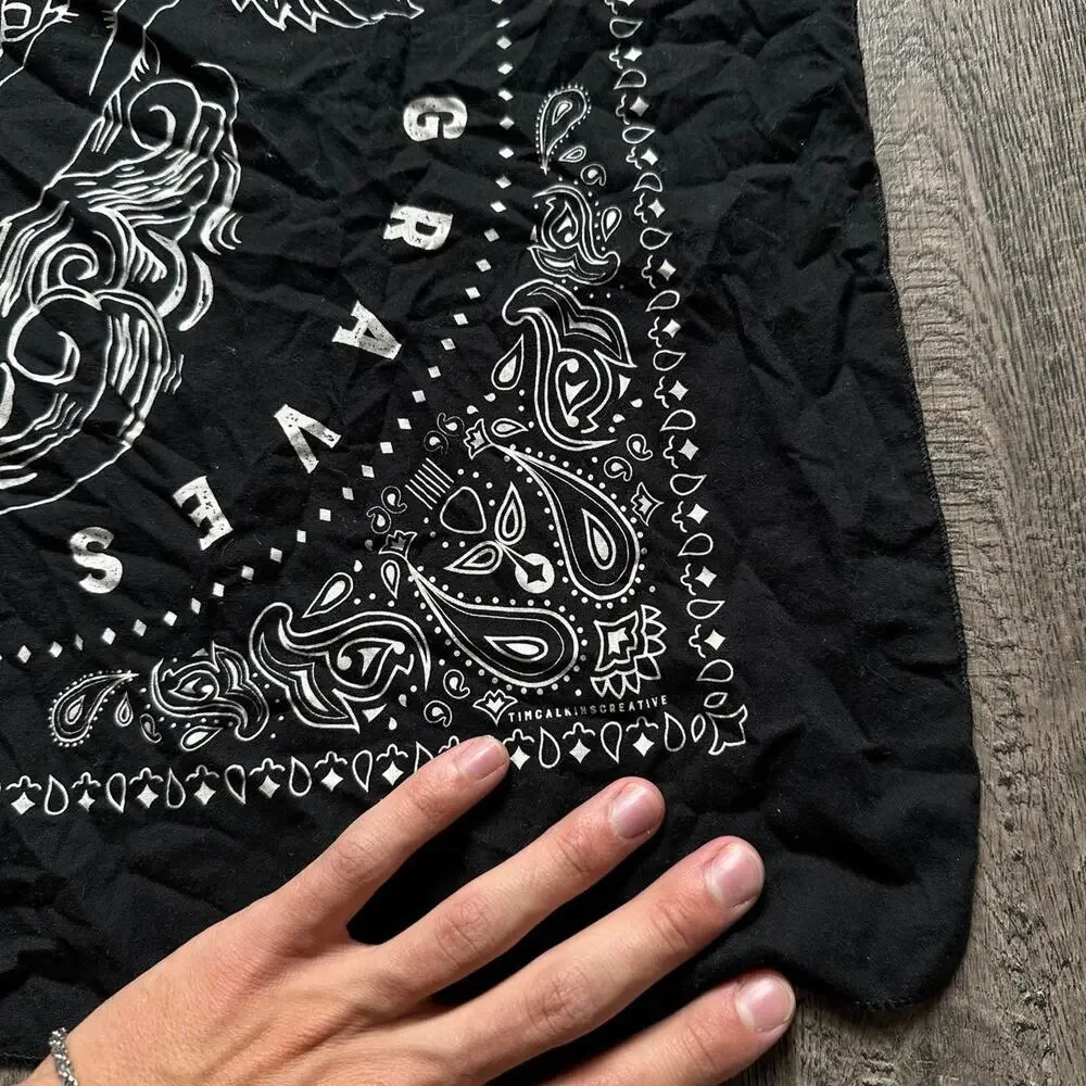 Black Basic Shakey Graves Skull Tattoo Concert Bandana Face Head Wrap